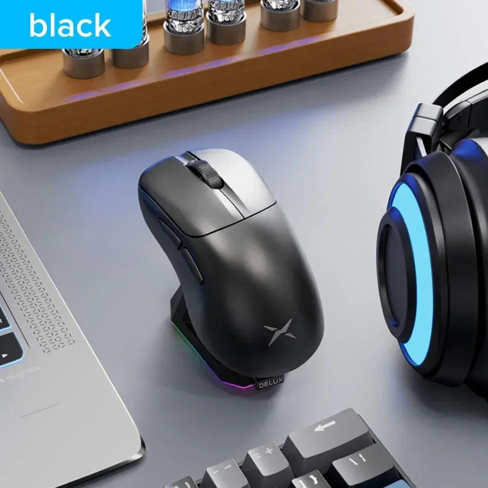 Delux M500 PRO Wireless Gaming Mouse Tri-mode Connection Lightweight Ergonomic RGB Charging Dock 8KHz PR TTC Golden Encoder