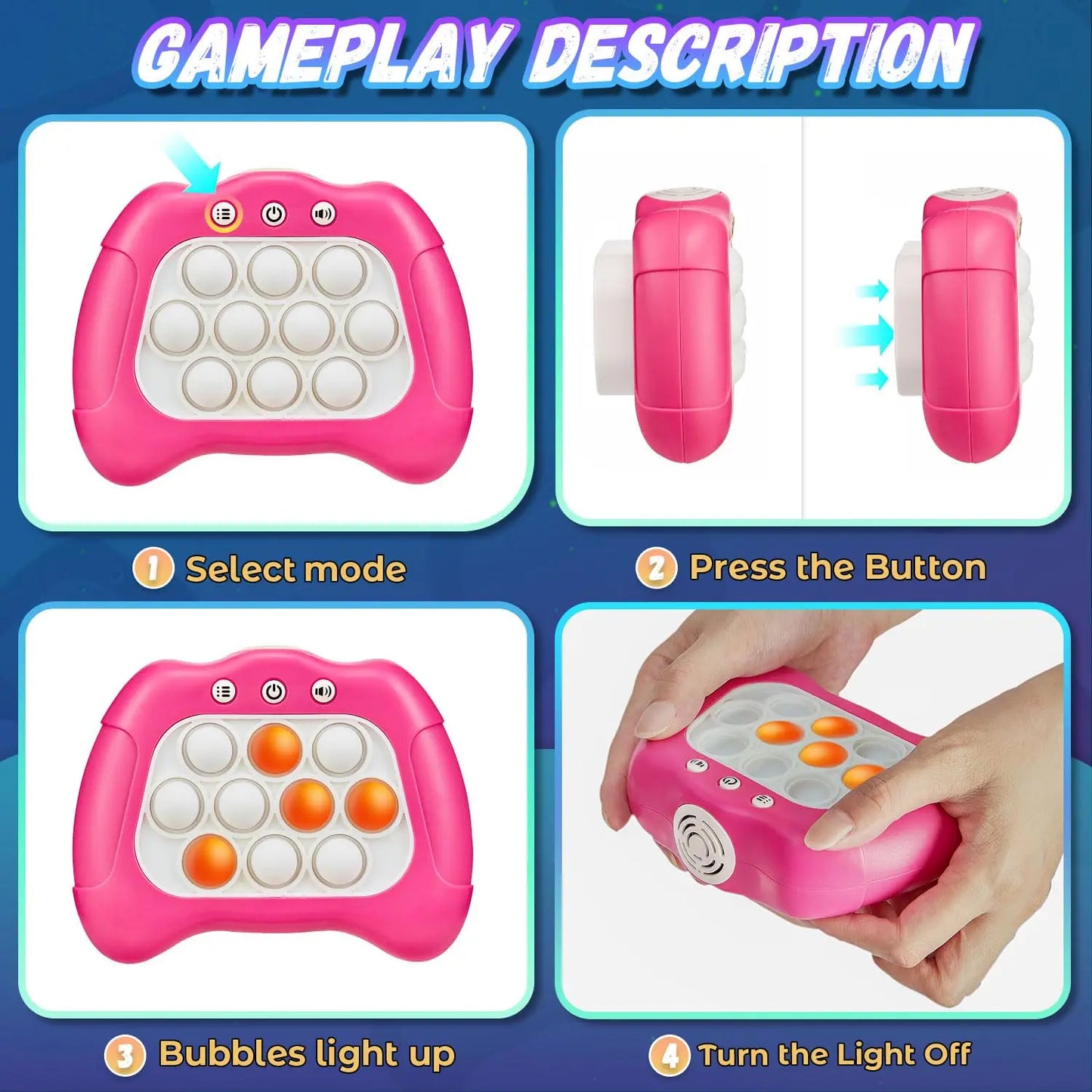 Electronic Pop Push Children's Press Handle Fidget Toy Pinch Sense Quick Push Game Squeeze Relief Toy Whac-A-ole Toy Sensory Toy