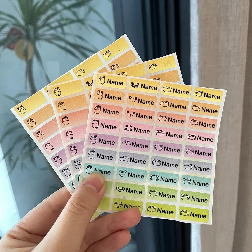 120PCS 2023 New Name Sticker Customized Sticker Waterproof Personalized Label Children School Stationery Cartoon Colour Label
