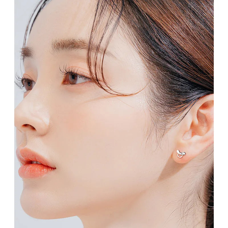 ying Vahine 100% 999 Sterling Silver Jewelry Lovely Cute Cartoon Mickey Stud Earrings for Women Girls Kids Birthday Gifts