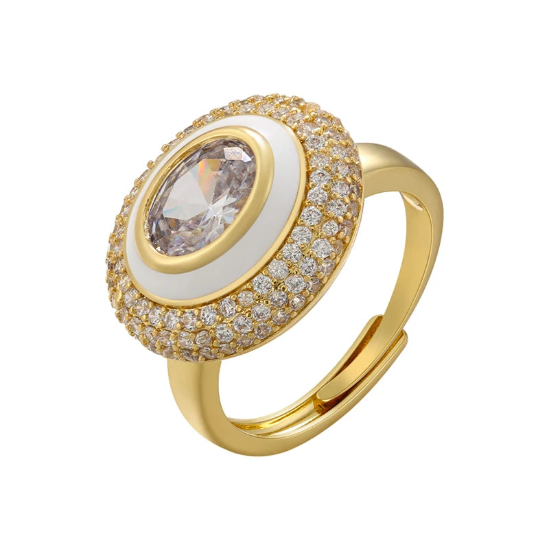 ZHUKOU Round Enamel mushroom rings for women sweet pink stones opening adjustable Couple rings Jewelry wholesale VJ518