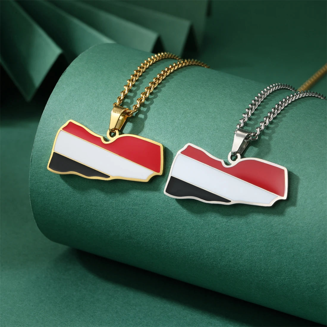 EUEAVAN Drip Oil Yemen Map Necklace Stainless Steel Gold Silver Color Fashion Yemeni Flag Pendant Charm Patriotic Gift Wholesale