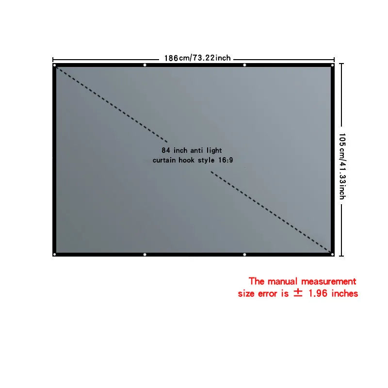 Foldable and portable projection screen, metal anti light 30-133 inches, suitable for low lumen projectors and high-definition