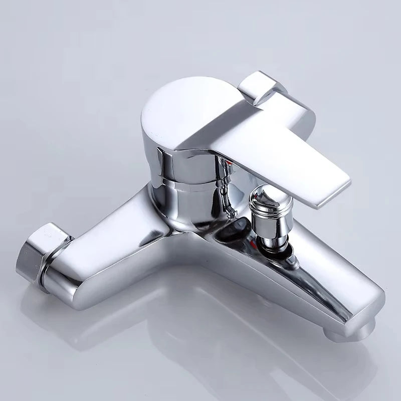 Zinc alloy basin faucet, chrome wall mounted hot and cold water double spout mixer tap for bathroom shower sink bathtub