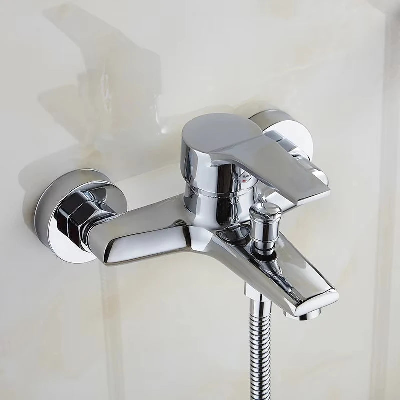 Zinc alloy basin faucet, chrome wall mounted hot and cold water double spout mixer tap for bathroom shower sink bathtub