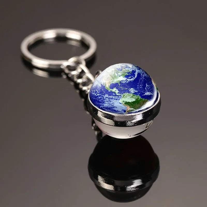 Glow In The Dark Multicolor Planet Galaxy Keychain Universe Key Chain Outer Space Astronomical Jewelry Glass Ball Keyring