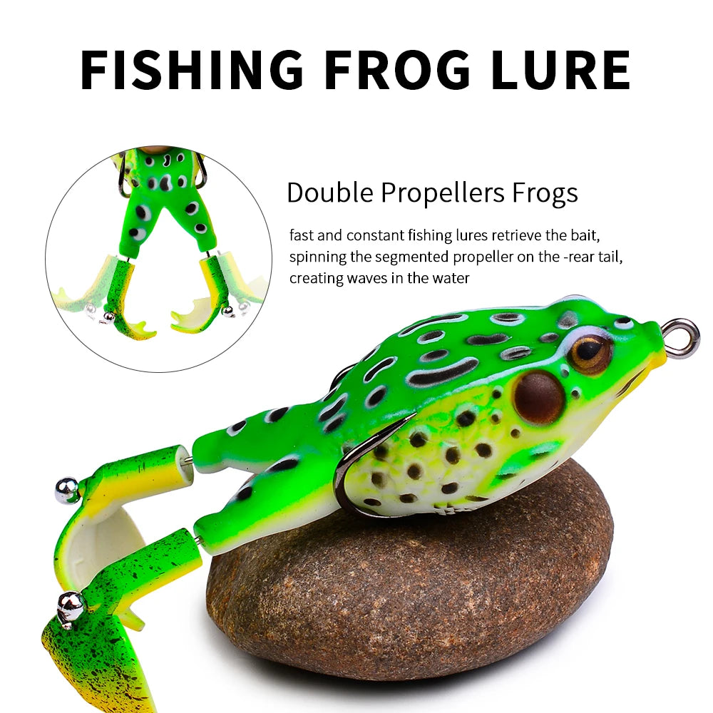 PROBEROS 1PCS Frog Soft Bait 9.5cm-13.5g Rotating Silicone Fishing Lure Floating Rubber Wobbler With Double Hook Topwater Isca