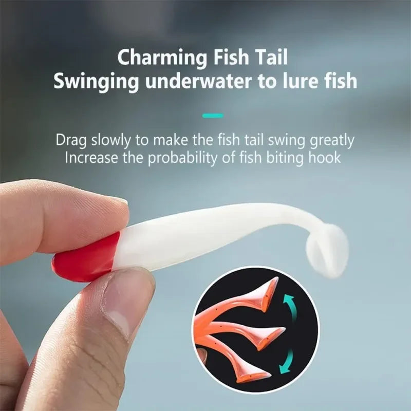 10/20/50pcs Red Head White Body Bait 5.5/7/9/12cm T Tail Worm Soft Bait Bionic Flying Fishing Lure Artificial Silicone Wobblers