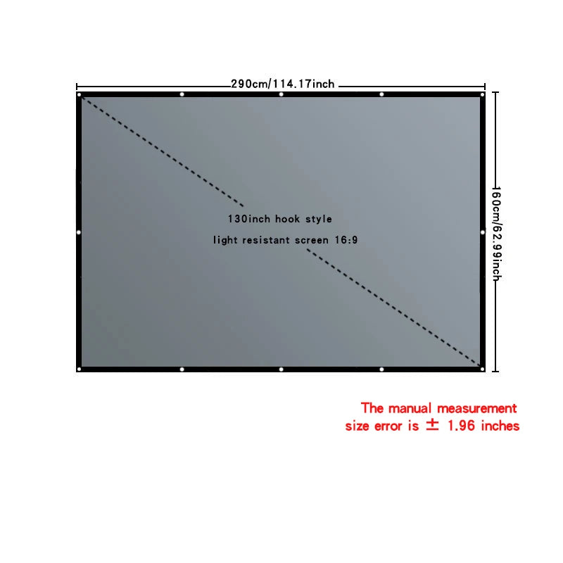 Foldable and portable projection screen, metal anti light 30-133 inches, suitable for low lumen projectors and high-definition