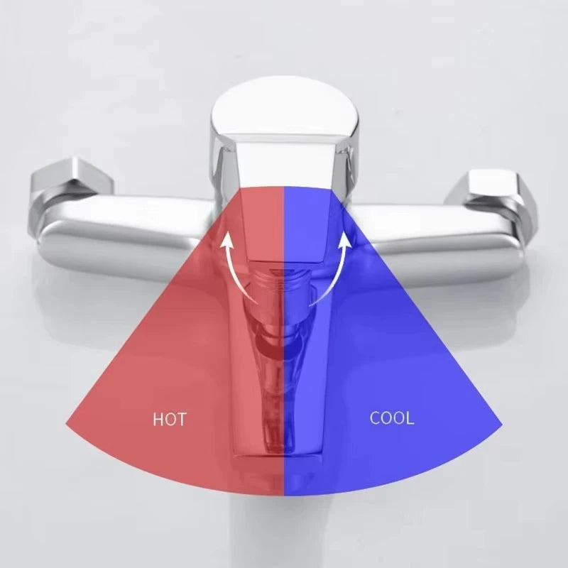 Zinc alloy basin faucet, chrome wall mounted hot and cold water double spout mixer tap for bathroom shower sink bathtub