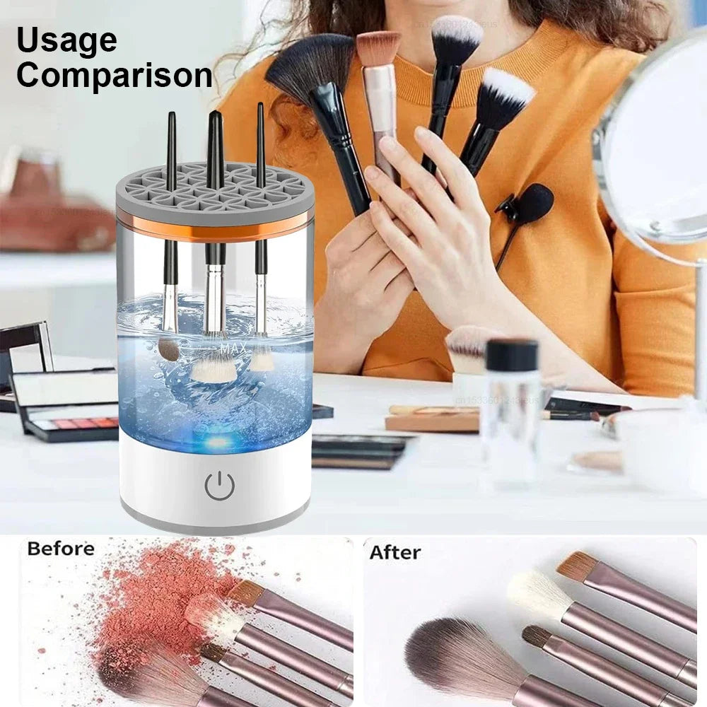 3 in 1 Electric Makeup Brush Tools Cleaner Portable Automatic Spinning Makeup Brush Cleaning Machine Makeup Brush Dryer Storage