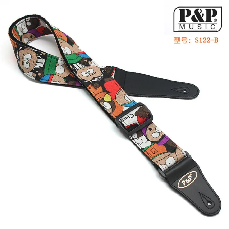 Cotton Guitar Strap Soft Belt With Cartoon Pattern PU Leather Head Adjustable Bass Electric Guitar Acoustic Guitarra Accessories