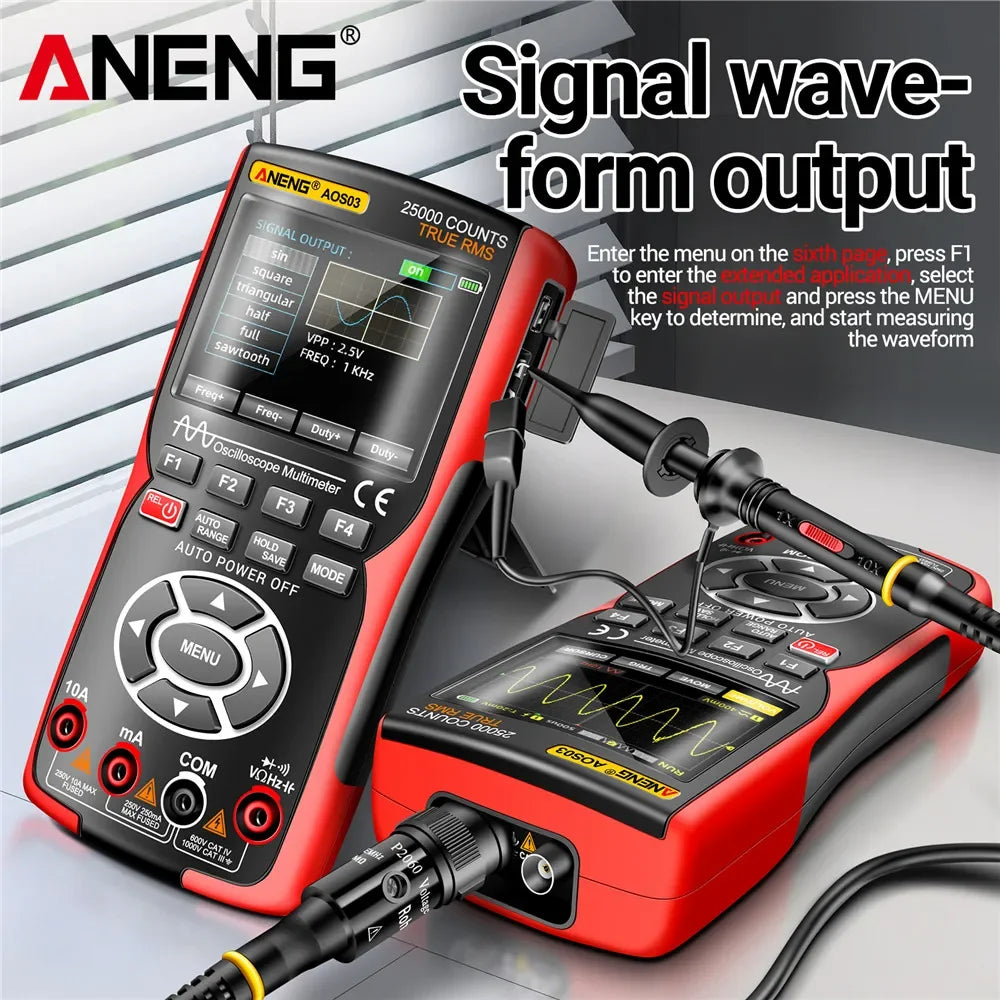 ANENG AOS03 Oscilloscope Multimeter Signal Generator Waveform Output Handheld Battery LCD Screen Display Multimeter