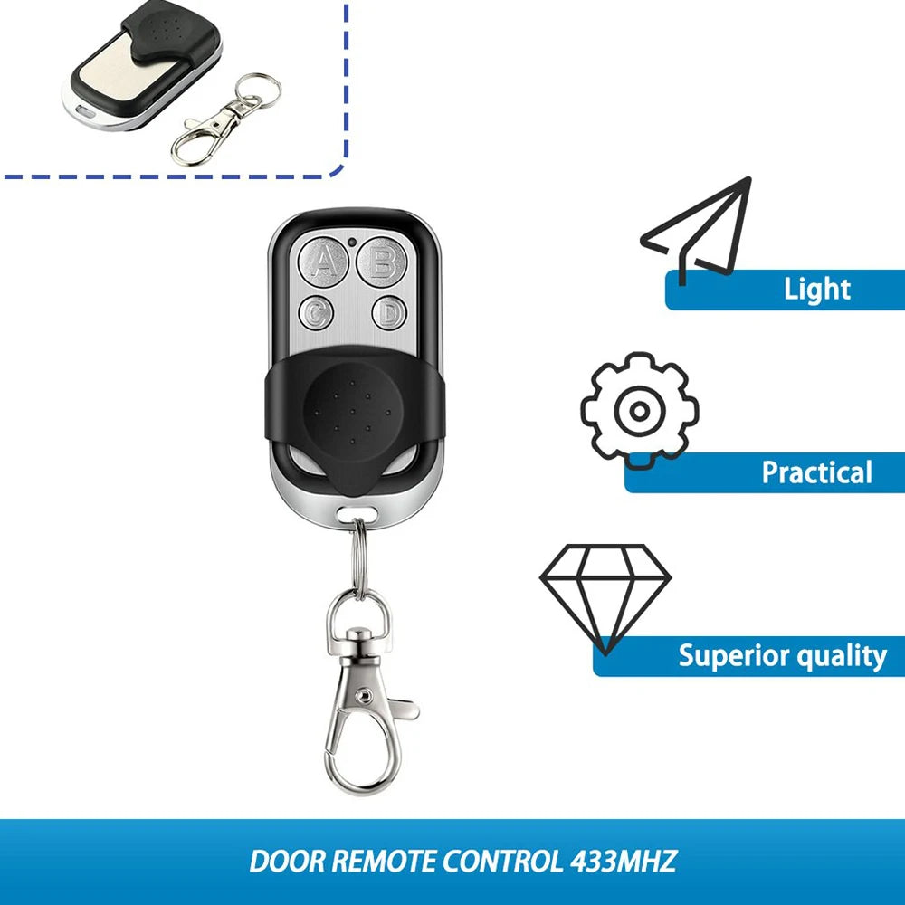 Garage Metal Remote 433MHz Universal 4 Buttons Garage Door Opener Remote Control Clone Fixed Learning Rolling Code Duplicator