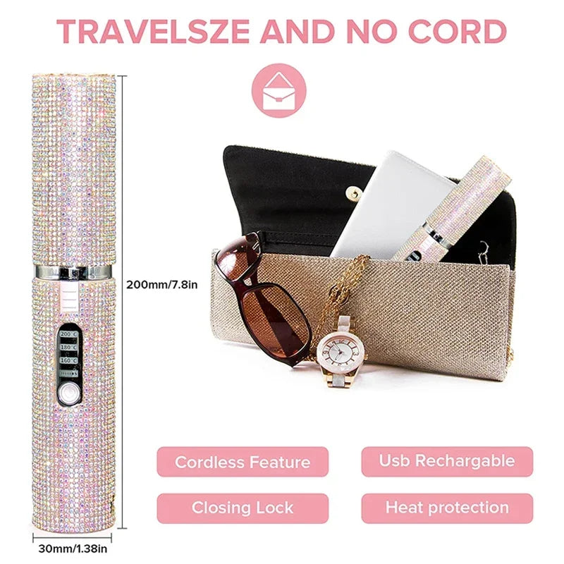 2-IN-1 Electric Hair Straightener Curler Fashion Colored Diamond Design Cordless Travel Home Hair Straightening Styler Brush
