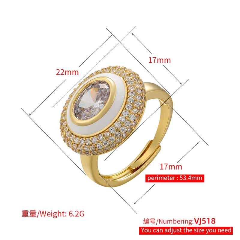ZHUKOU Round Enamel mushroom rings for women sweet pink stones opening adjustable Couple rings Jewelry wholesale VJ518