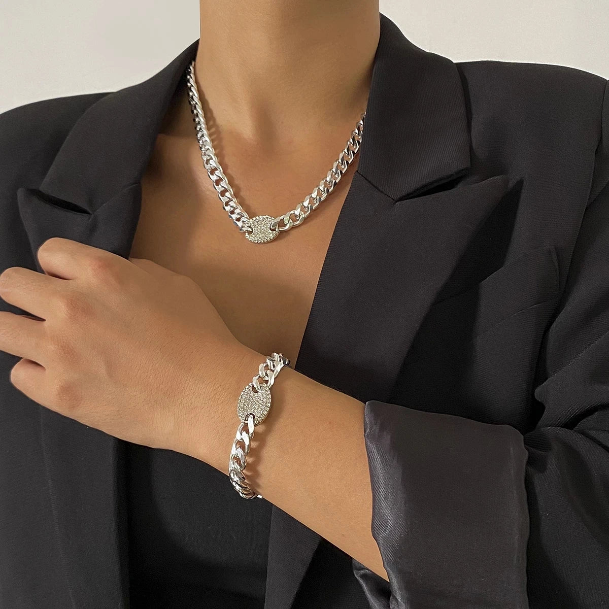 Ingemark Iced Out Rhinestones Tennis Chain Pendant Choker Necklace Hip Hop Curb Cuban CZ Bling Chunky Jewelry Steampunk Men New