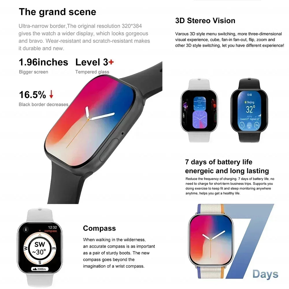 New For Apple Watch 10 Original Smart Watch 16GB Memory Music HD AMOLED NFC Compass Bluetooth Call Waterproof Smart Watch Woman