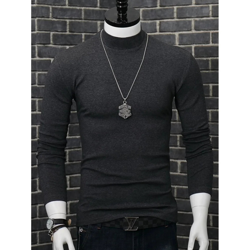 Harajuku Oversized Casual Men's Turtleneck T-Shirt with Long Sleeves Autumn and Winter Slim Fit Underwshirt Couples T-shirt Tops
