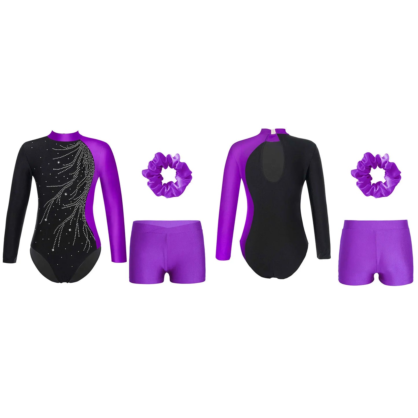 Kids Ballet Dance Outfits Teen Rhythmic Gymnastic Leotard with Shorts Figure Skating Jumpsuit for Girls Yoga Acrobatics Bodysuit