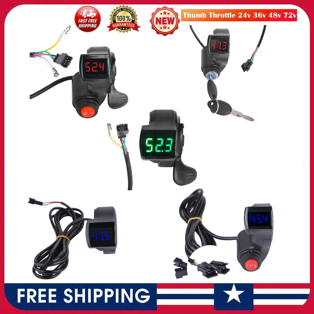 Finger Thumb Throttle E-Bike Switch Handle LCD Digital Battery Vehicle Voltage Display Switch 12V to 99V Speed Control