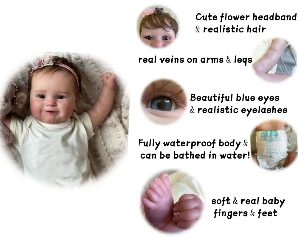 50 cm Silicone Reborn Baby Girl Doll bebe reborn Soft/Blue Eyes/Newborn Baby for/dolls real hair/Christmas Gifts for Girls
