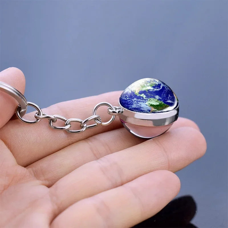 Glow In The Dark Multicolor Planet Galaxy Keychain Universe Key Chain Outer Space Astronomical Jewelry Glass Ball Keyring