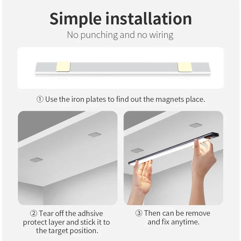LED Night Light 10/20/30/40/60CM USB Motion Sensor Light TYPE-C Cabinet Light Wardrobe Lamp For Kitchen Cabinet Bedroom Lighting