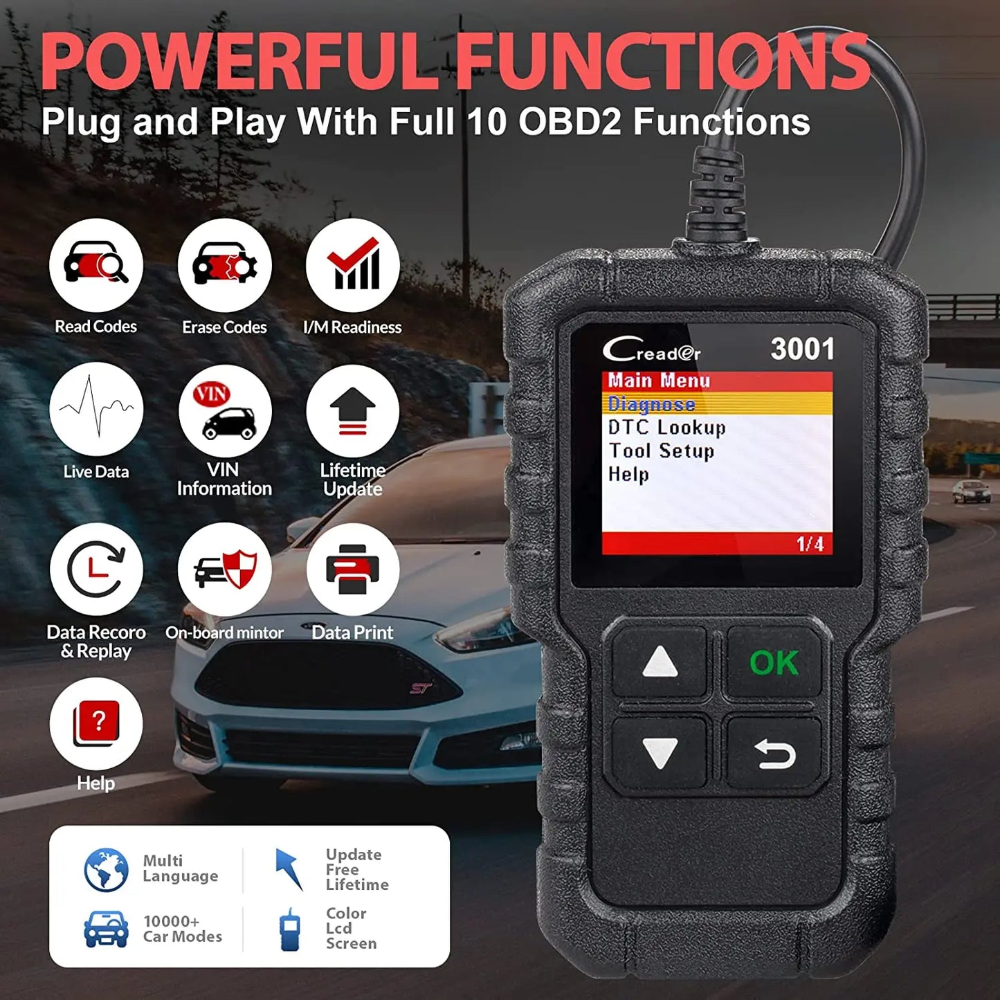 Launch X431 CR3001 Support Full OBDII/EOBD function Creader 3001 diagnostic tool Multilingual code reader scanner PK CR319 OM123