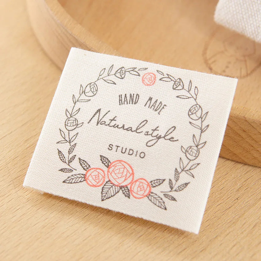 Cotton handmade cloth European style retro burgundy flower English bird label accessories sewing DIY horizontal logo