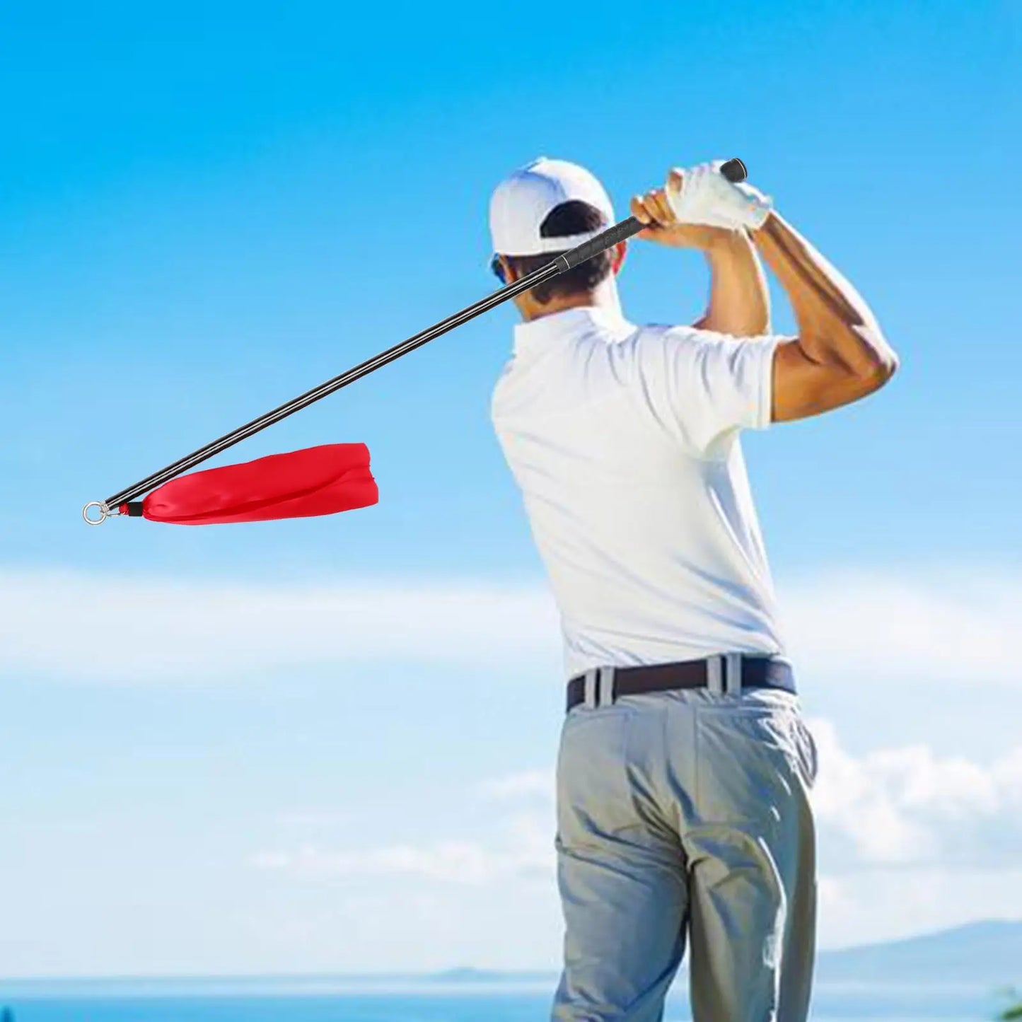 Golf Swing Trainer with Ribbon, 90cm Gesture Alignment Correction Golf Warm up Stick