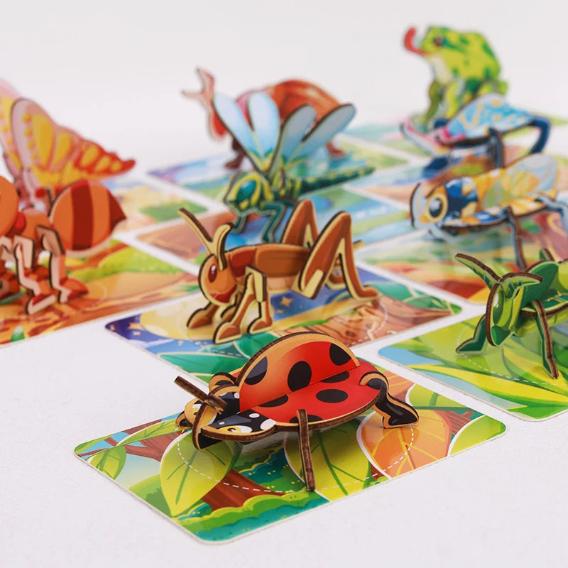 12pcs 3D Three-dimensional Paper Insect Puzzle Children's Toys Cartoon Insect Assembly Model DIY Educational Toy Gift for Kids