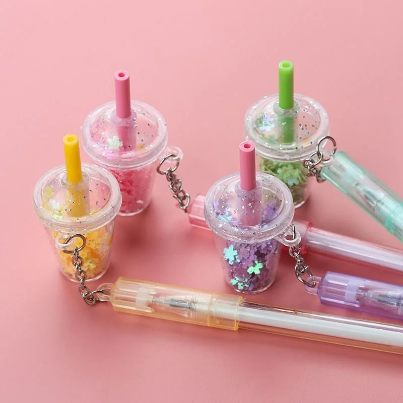 Ellen Brook 1 PCS Cute Kawaii Daisies Flower Milk Tea Cup Pendant Gel Pen School Office Supplies Stationery Sweet Lovely Pen