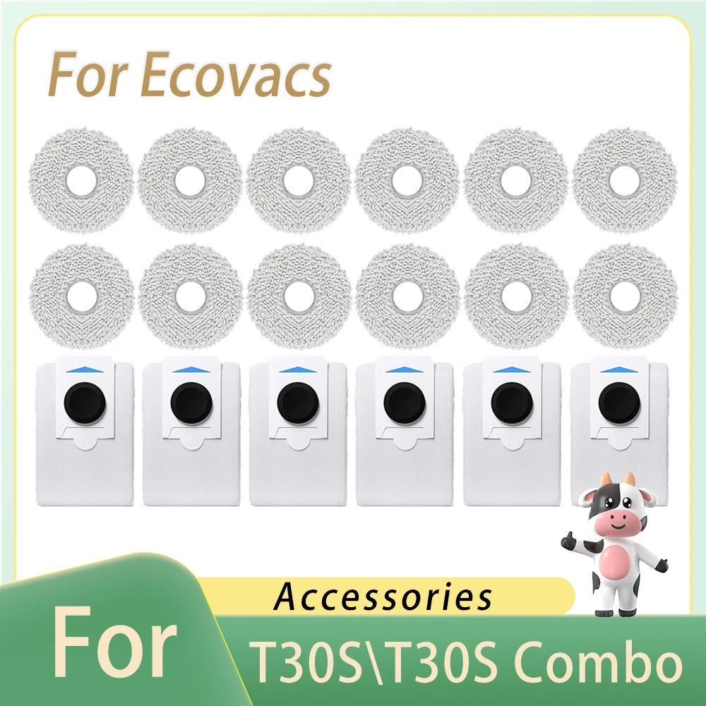 Mop Pads For ECOVACS T30S COMBO\T30S Spare Parts Replacement Consumables Dust Bag Mop Cloth Robot Vacuum Cleaner Accessories