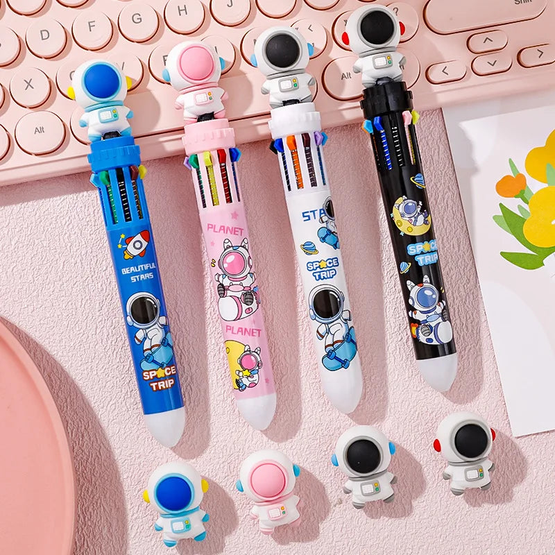 25Pcs/Lot Cute Cartoon Astronaut 10 Color Ballpoint Pen Creative Multicolors Pens Office Writing Supplies Kids School Stationery