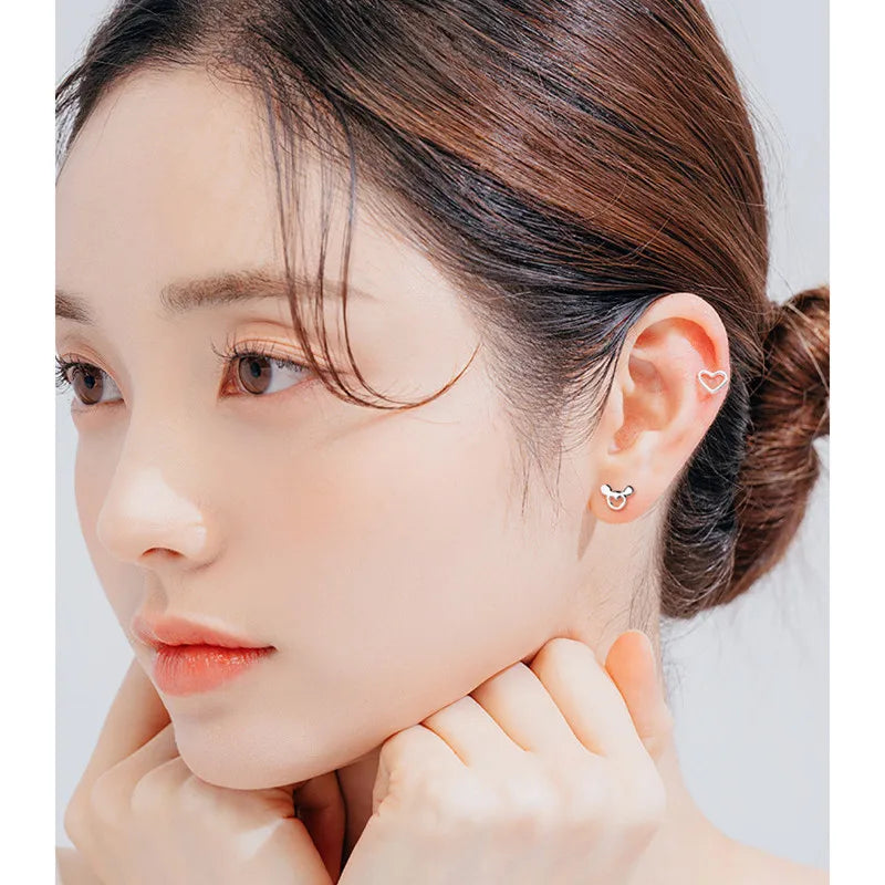 ying Vahine 100% 999 Sterling Silver Jewelry Lovely Cute Cartoon Mickey Stud Earrings for Women Girls Kids Birthday Gifts