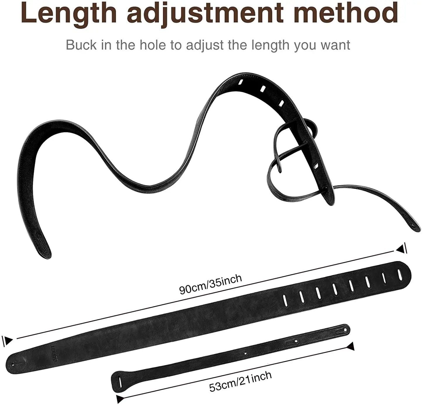 Lekato 2.5 Inch Wide Guitar Strap Leather with Thicken Foam Padded for Bass Electric Guitar Adjustable 41 To 51 Leather Strap