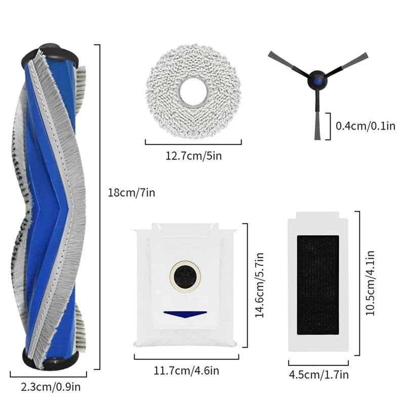 For ECOVACS T30S/ T30S COMBO Robot Vacuum Cleaner Accessory Spare Parts Kit Main / Side Brush, Filter, Mop Rag, Dust Bag