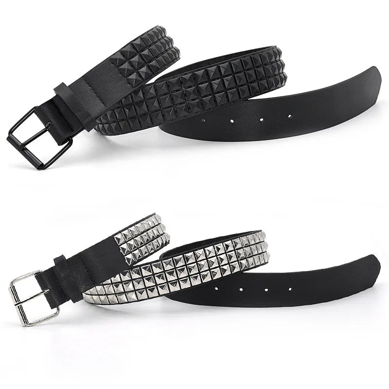 GAOKE Pyramid Rivet Waist Men&Women's Studded LeatherBelt Punk Rock hardware With Pin Buckle Drop Shipping Waistbrand Black jean