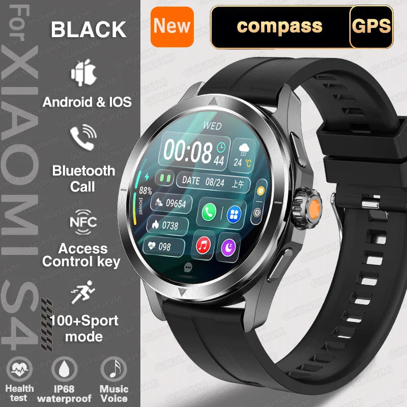 New For Xiaomi S4 Ultra Outdoor Sport Men HD AMOLED Display GPS Track Altimeter Heart Rate Bluetooth Call Waterproof Smart Watch