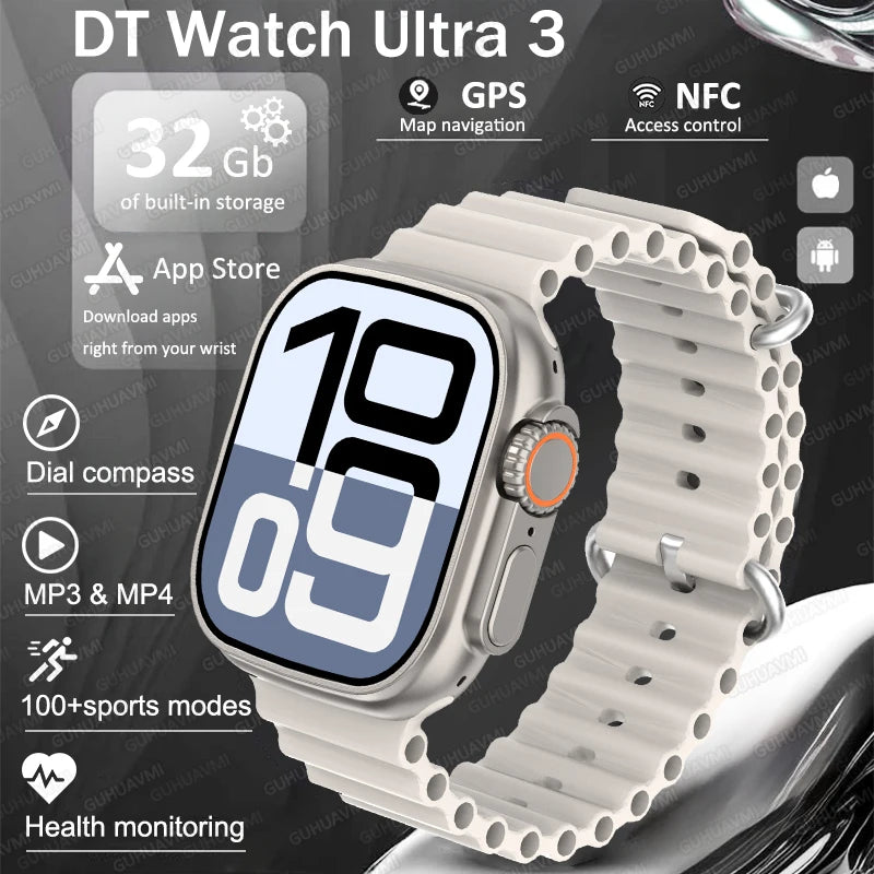 DT Ultra 3 Pro Smart Watch HD AMOLED Screen 32GB MP3 MP4 Player APP Store GPS Navigator ChatGPT NFC Sports Smartwatch Men Women