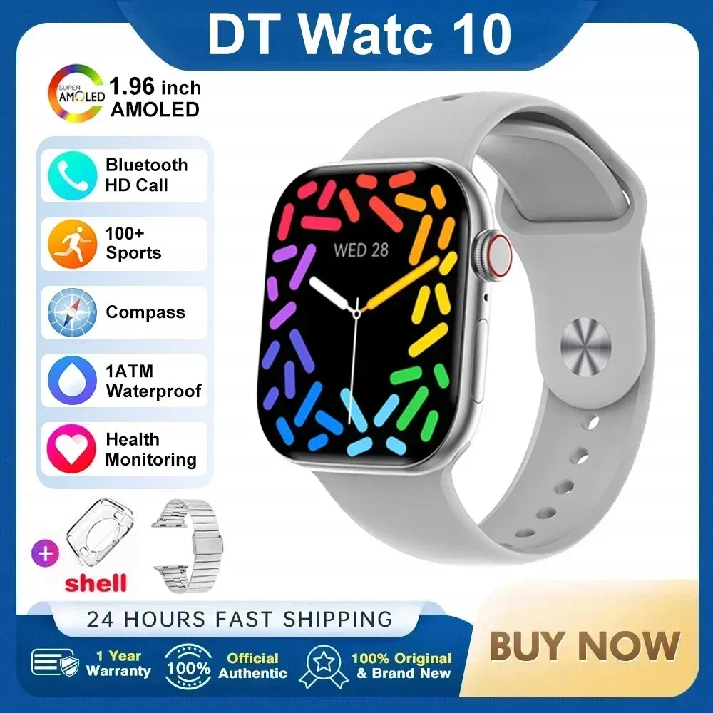 New For Apple Watch 10 Original Smart Watch 16GB Memory Music HD AMOLED NFC Compass Bluetooth Call Waterproof Smart Watch Woman