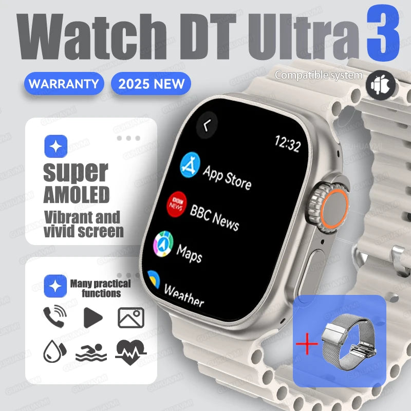 Fashion NEW DT Ultra 3 32GB Smart Watch Google Map Music Video Player HD Bluetooth Call APP Store NFC Smart AI Voice Sport Watch