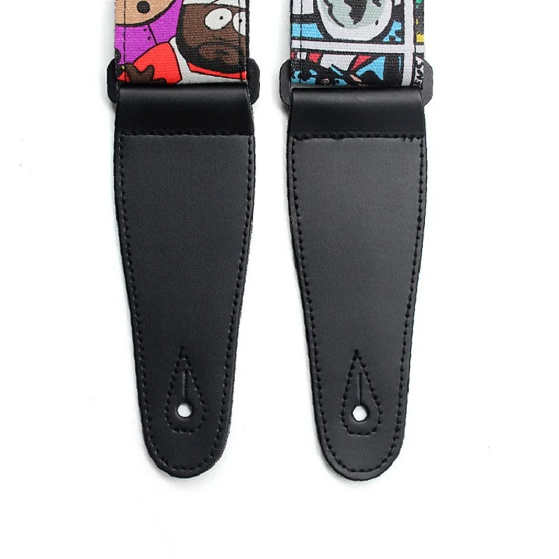 Cotton Guitar Strap Soft Belt With Cartoon Pattern PU Leather Head Adjustable Bass Electric Guitar Acoustic Guitarra Accessories