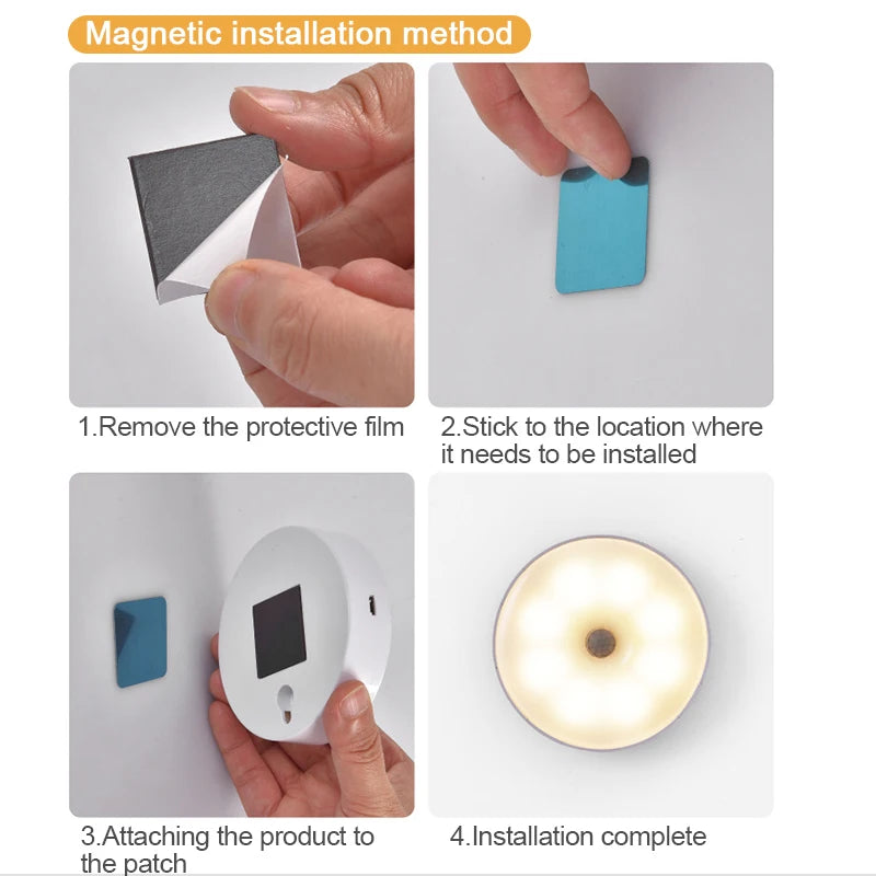 PIR Motion Sensor LED Night Light USB Rechargeable Night Lamp Wireless Closet Lamp Light For Kitchen Cabinet Wardrobe Staircase