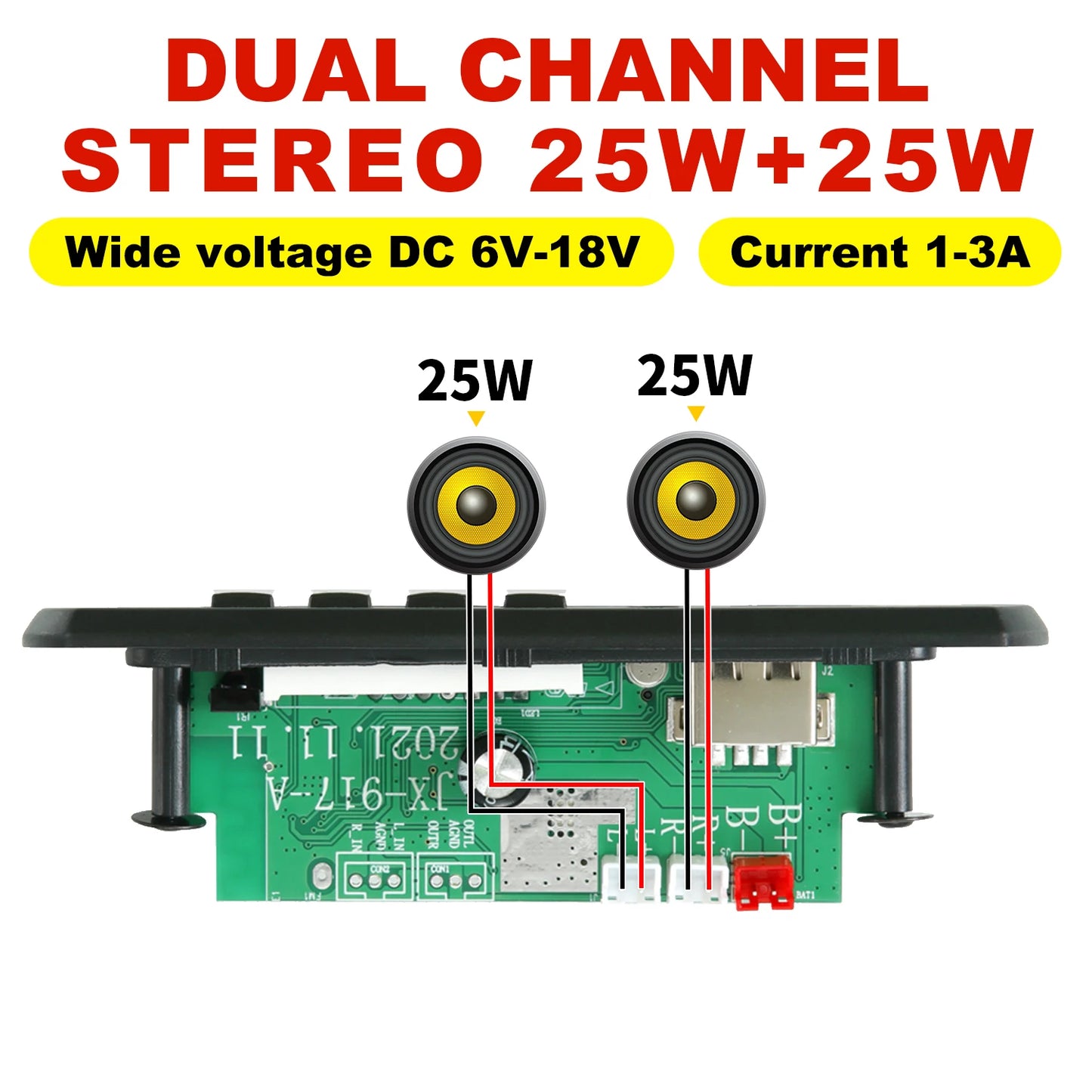 60W 50W Amplifier Bluetooth 5.0 DIY MP3 WAV Decoder Board DC 12V Wireless Car USB MP3 Player TF Card Slot USB FM with Mic