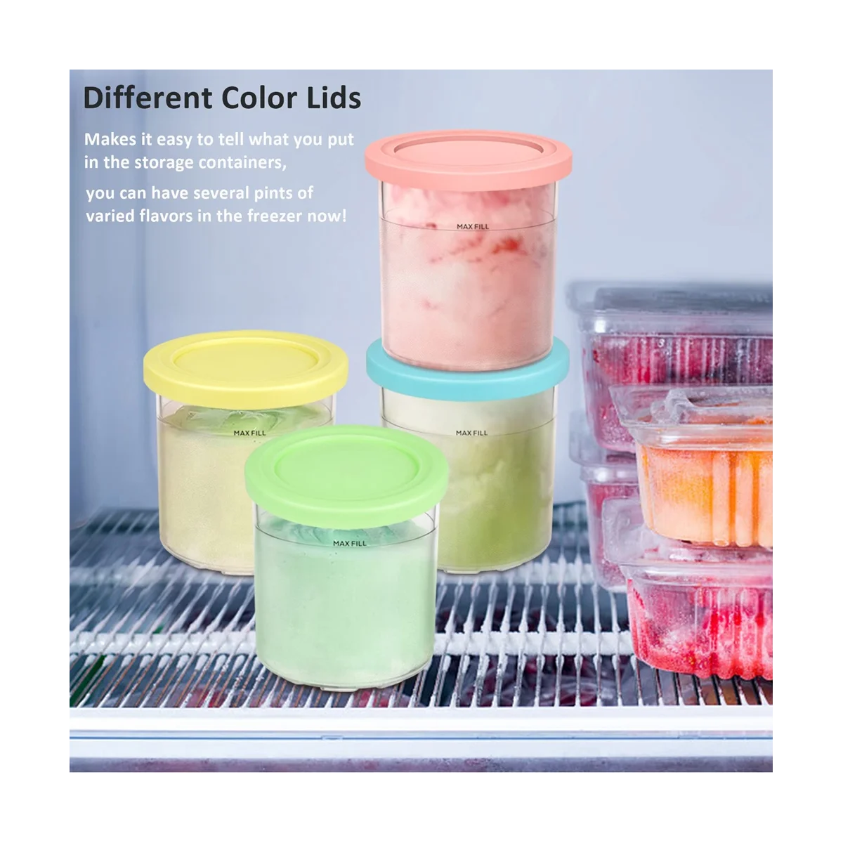 4PCS Ice Cream Pints and Lids for Ninja Creami NC301 NC300 NC299AMZ Series Ice Cream Storage Containers Food Freezer