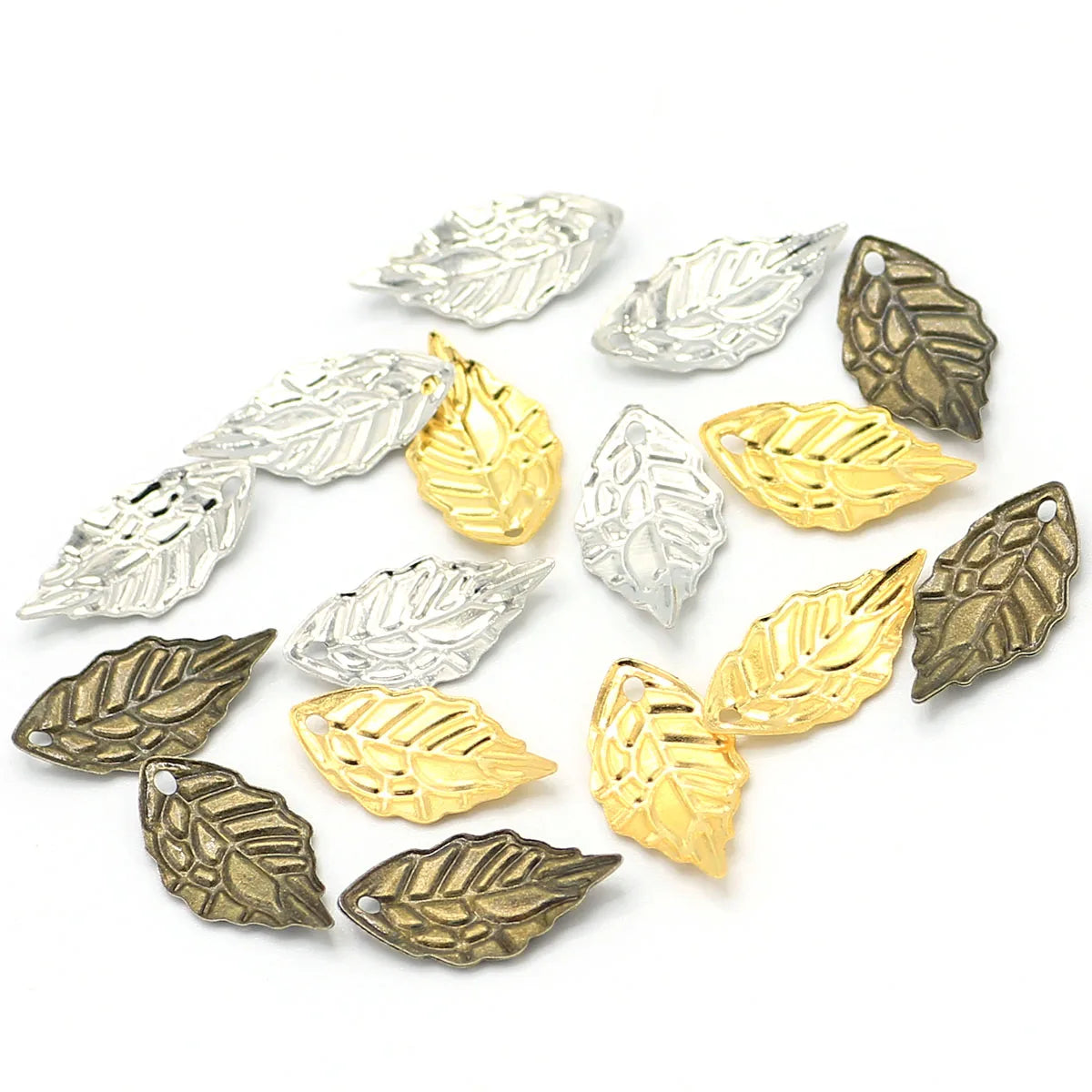 100Pcs/Lot 10*19mm Gold Metal Charms Copper Stamping Leaf Shape Earring Pendants DIY Crafts Jewelry Making Findings Accessories