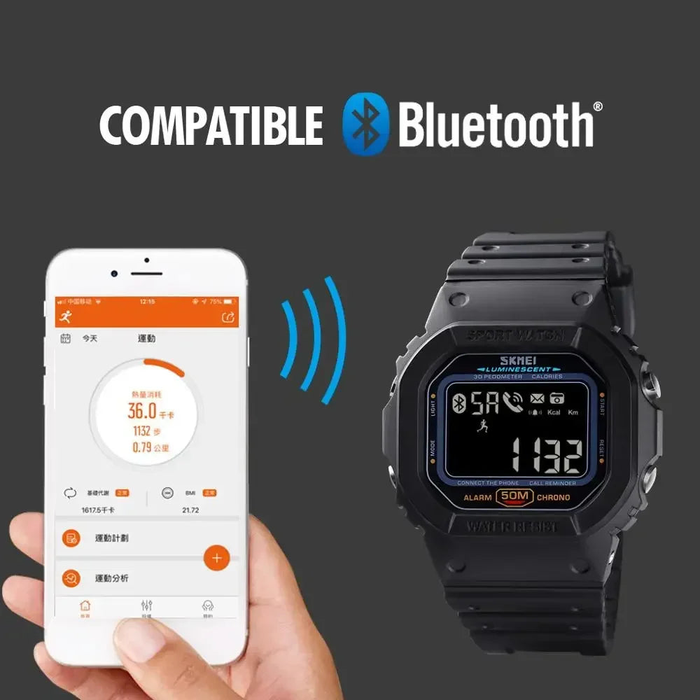 SKMEI 1629 Sports Digital Men Watch Military Pedometer Calorie Tracker Bluetooth Waterproof Mens Wristwatches Reloj Masculino