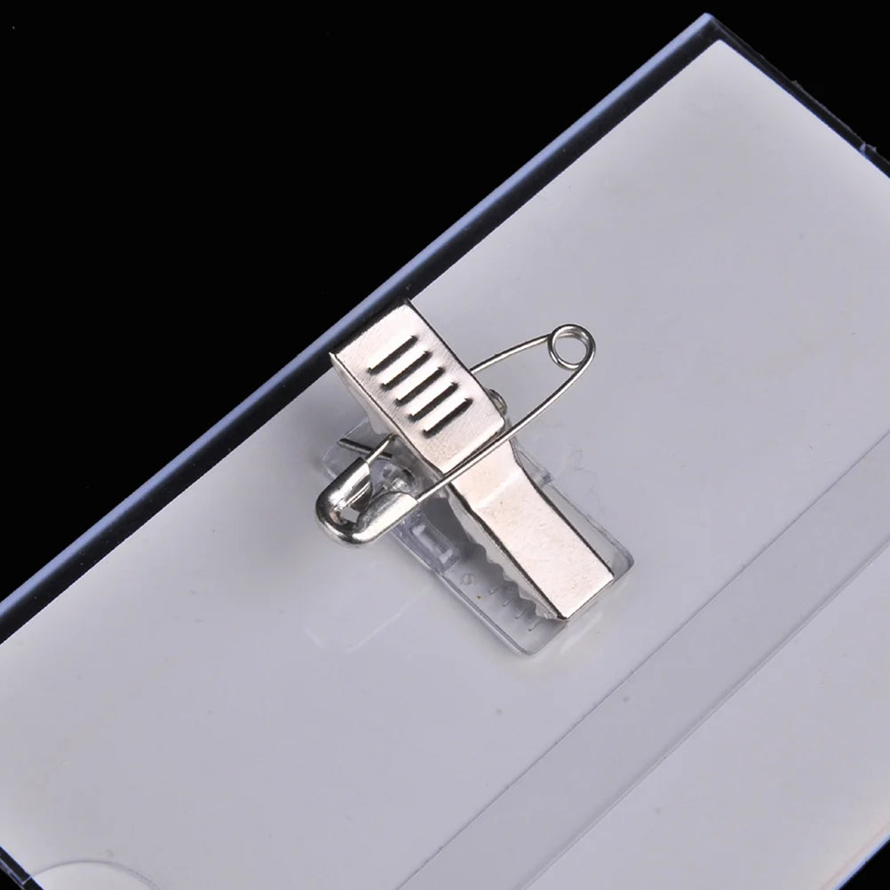 50 Pcs Labels Transparent Badge Name Tag Holders with Clips for Badges Work Chest Card Staff
